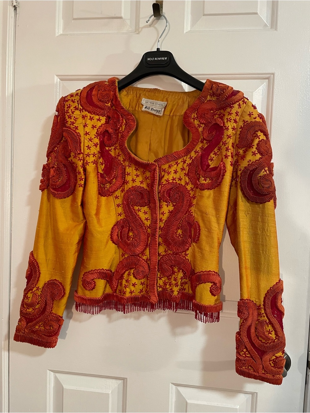 Victor Costa for Holt Renfrew Yellow Jacket with Red Embroidered Applique